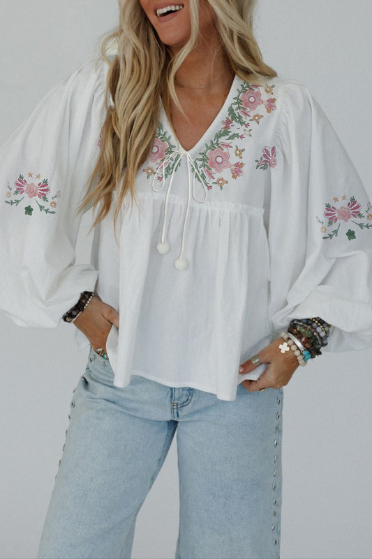 White Flower Babydoll Blouse