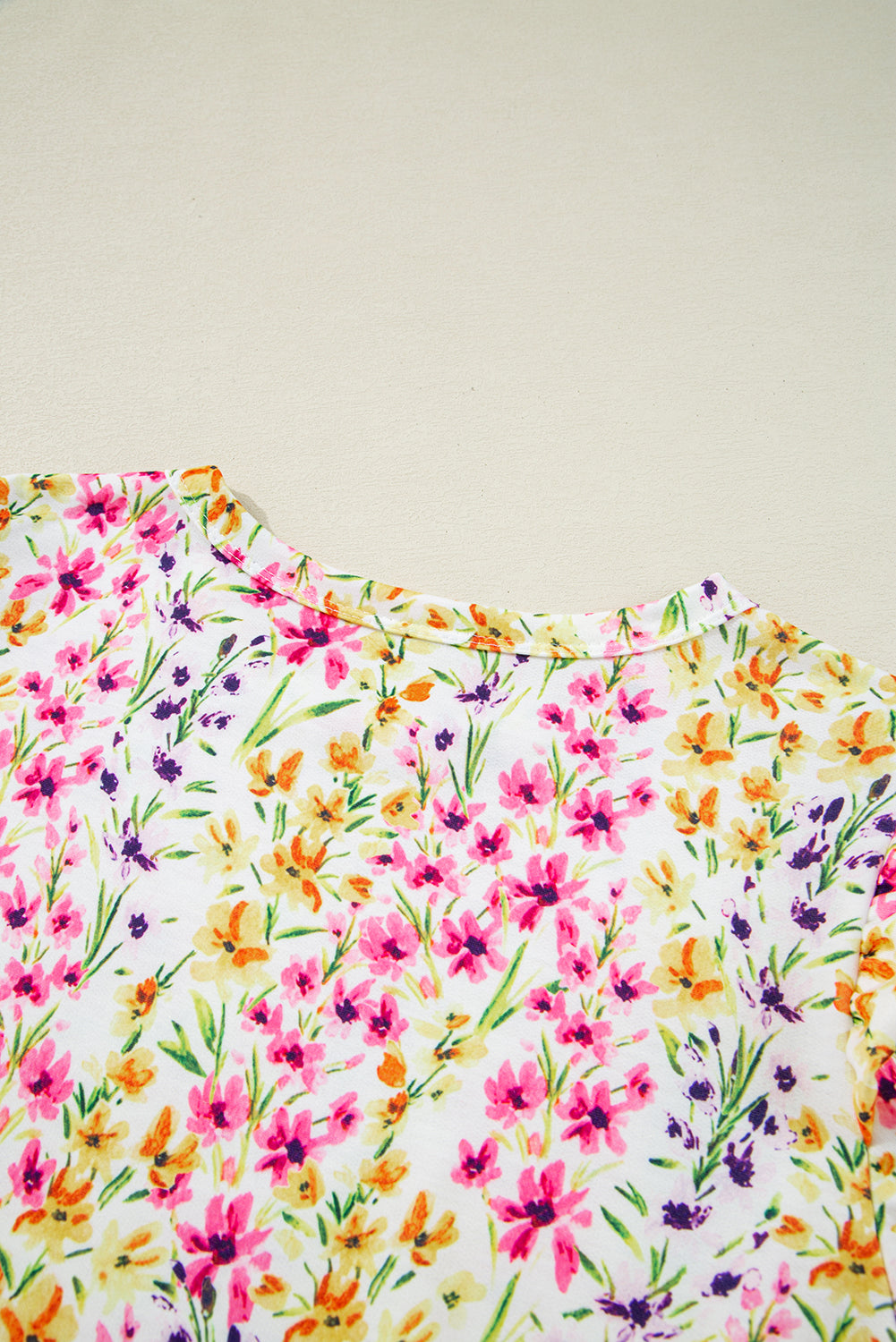 Pink Floral Puff Blouse