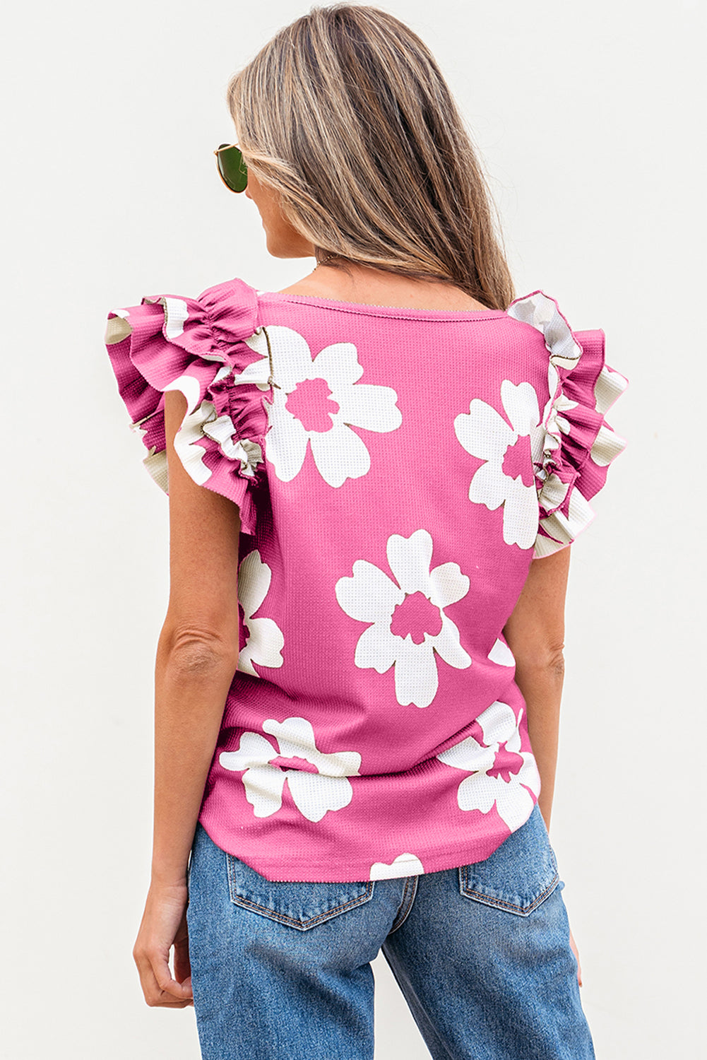 Pink Floral Ruffled Blouse