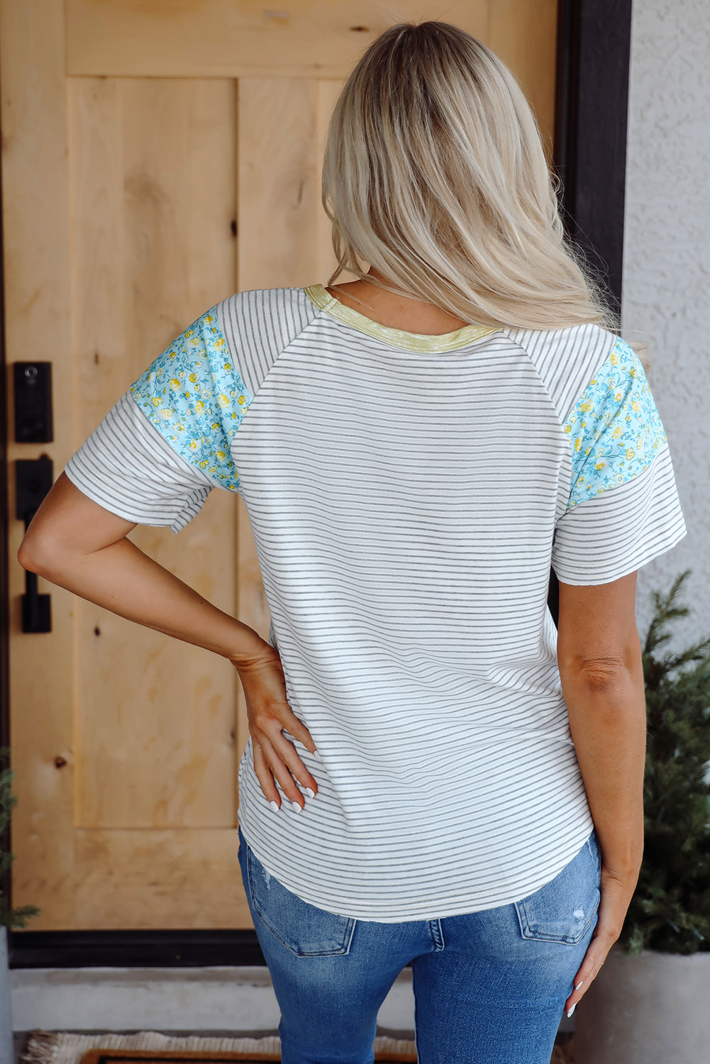 White Stripe Floral Tee
