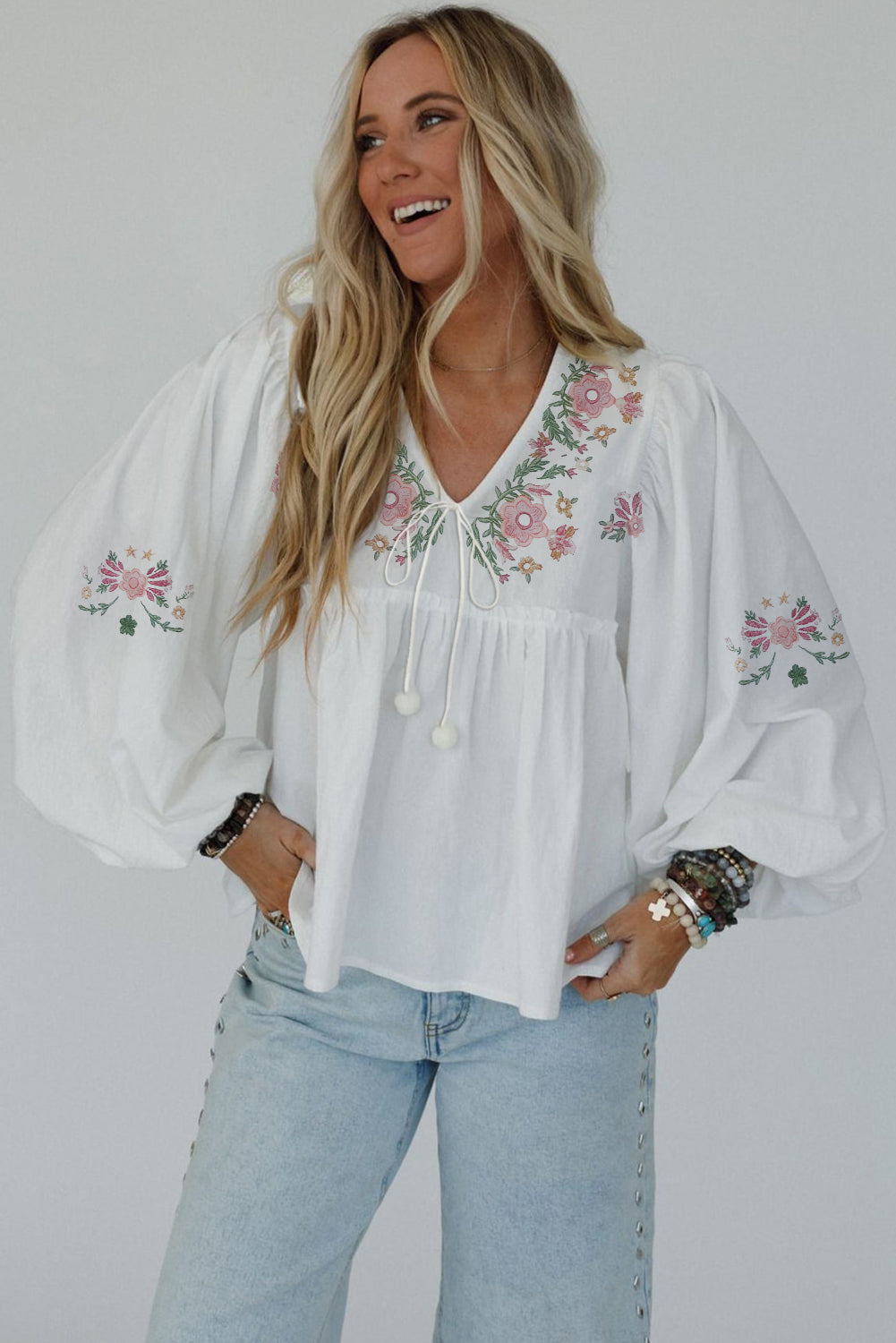 White Flower Babydoll Blouse