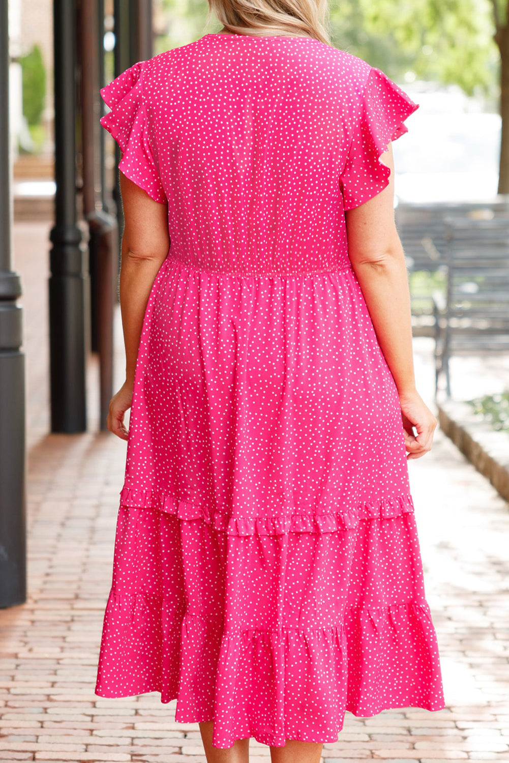 Rose Polka Dot Print Midi Dress