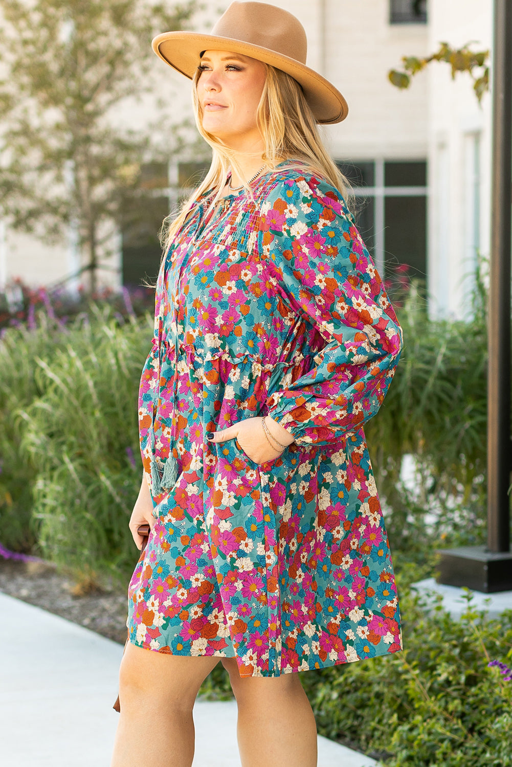 Sky Blue Floral Print Tiered Mini Dress