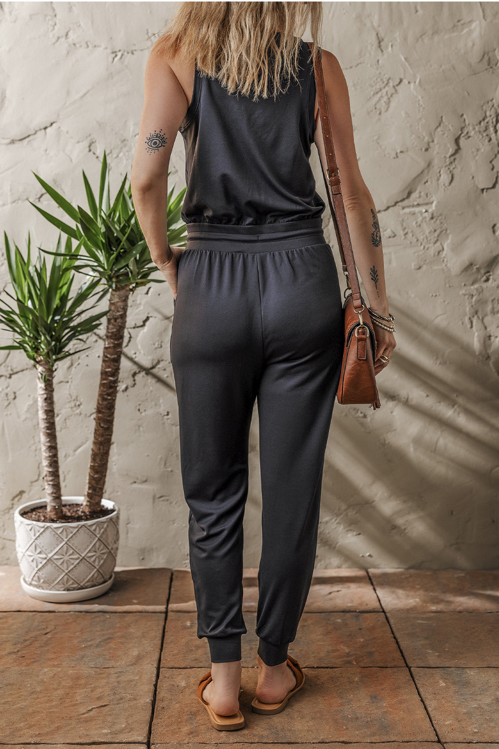 Black Casual Jogger Jumpsuit