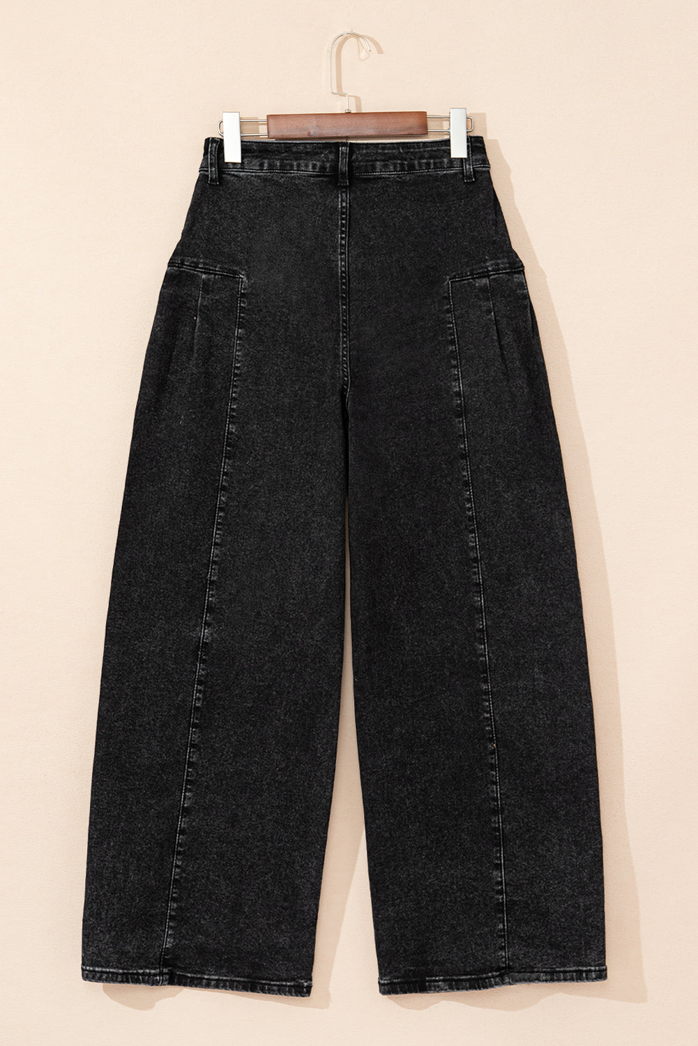 Dark Grey Pleated Wide Leg Denim Pants