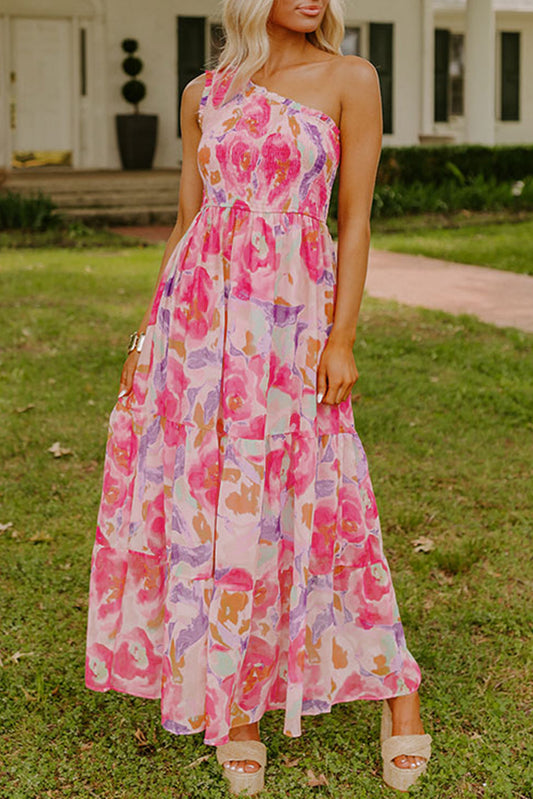Pink Abstract Floral Maxi Dress