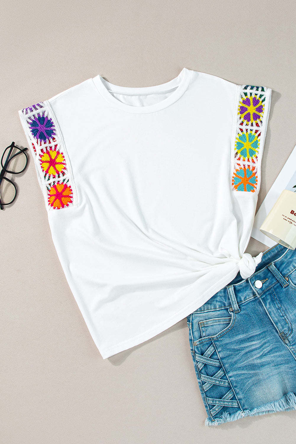 White Floral Crochet Top