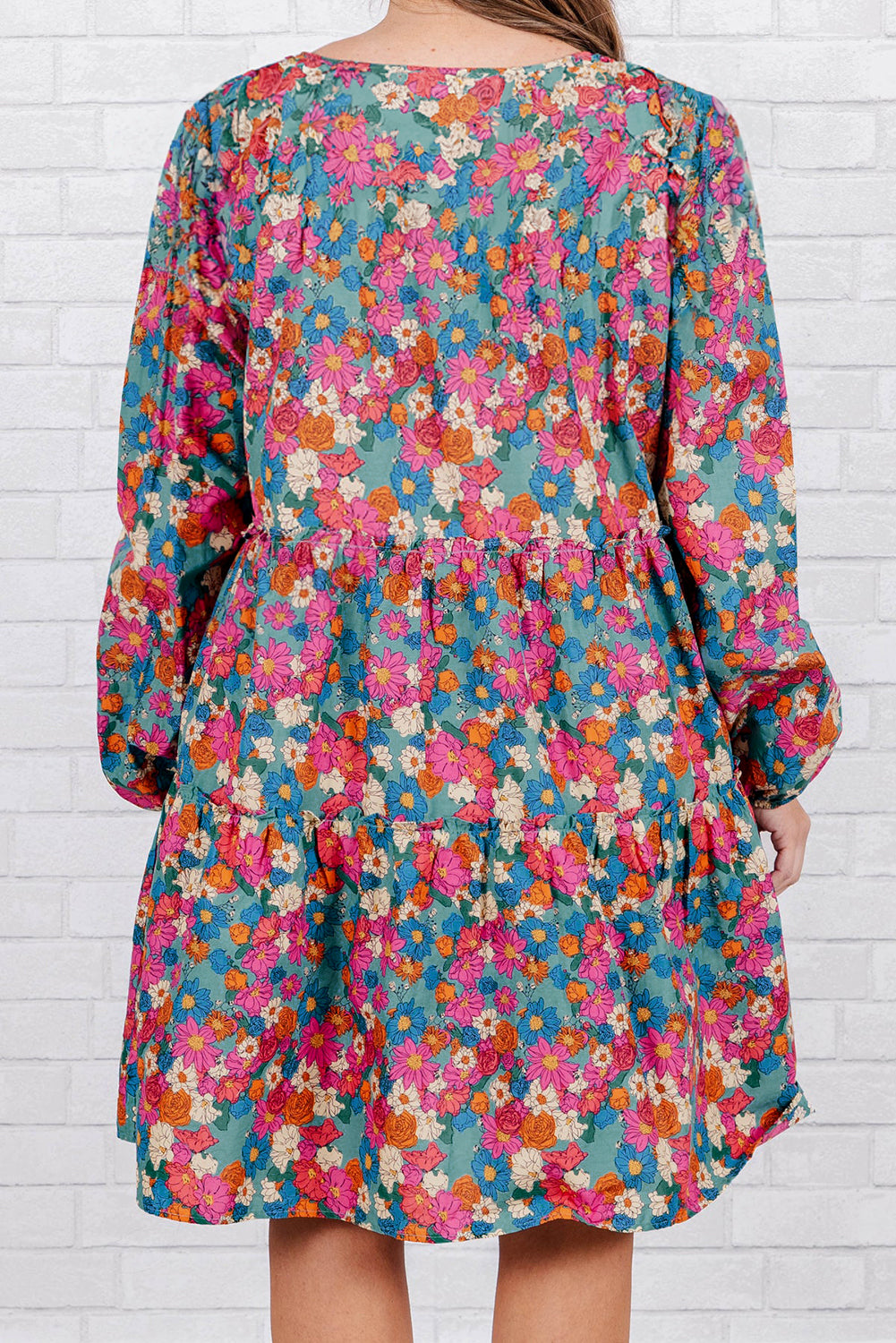 Sky Blue Floral Print Tiered Mini Dress