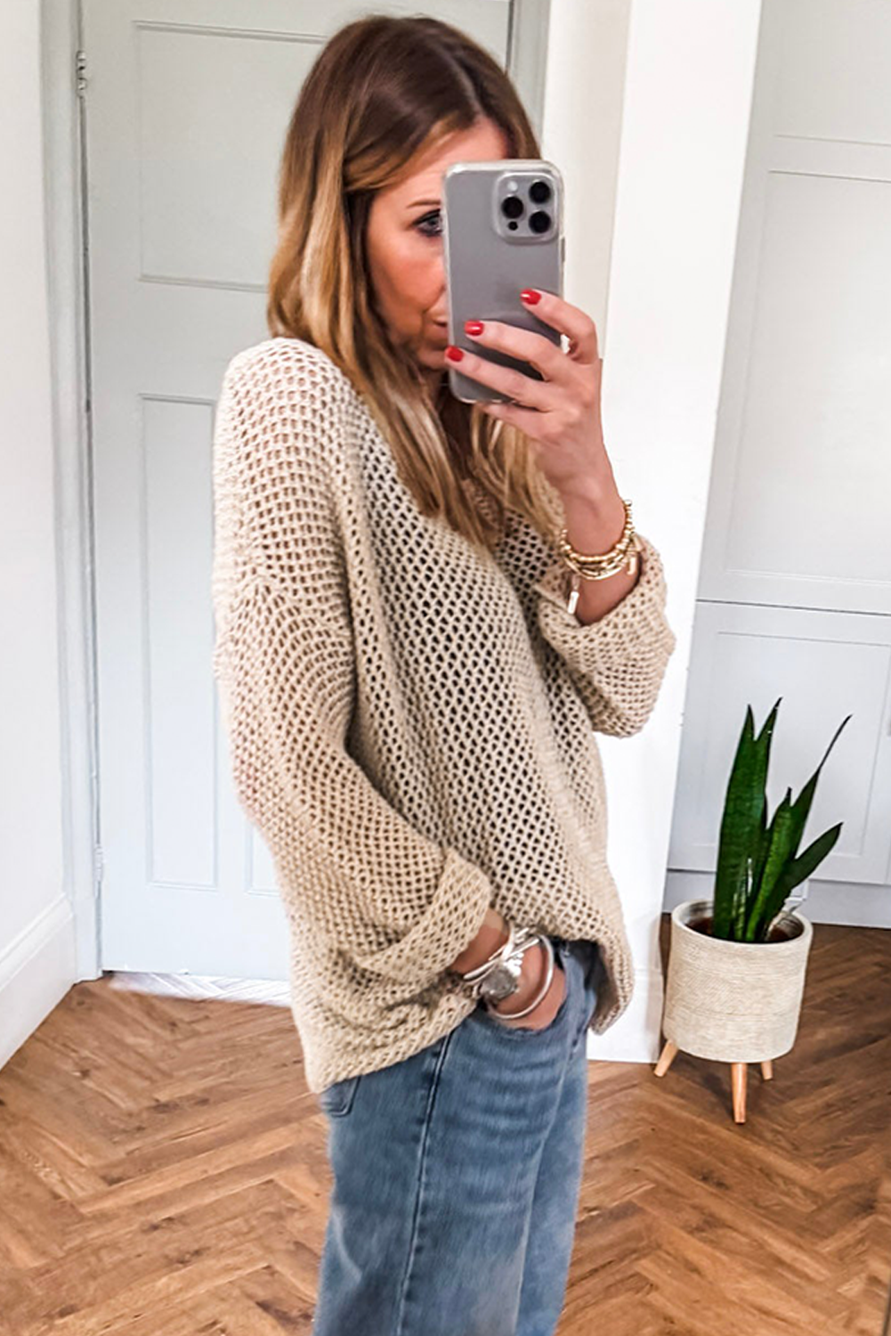 Smoke Gray Crochet Sweater