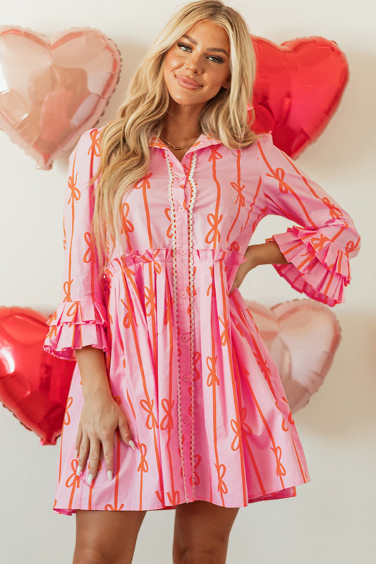 Pink Bowknot Mini Shirt Dress