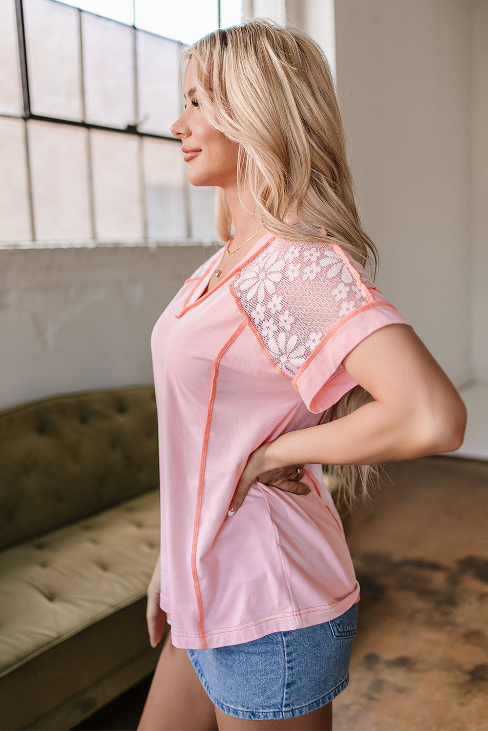 Light Pink Lace T Shirt