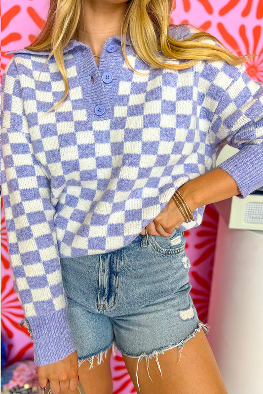 Purple Checkered Sweater
