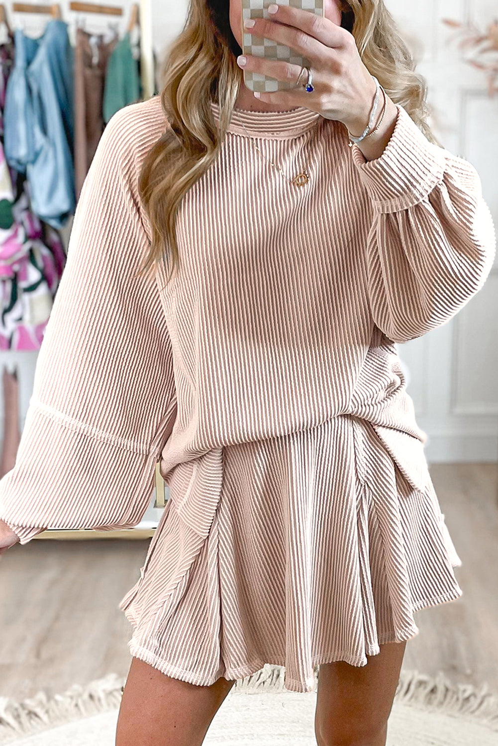 Corded High Waist Ruffled Mini Skirt Set