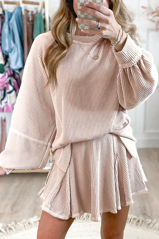 Corded High Waist Ruffled Mini Skirt Set