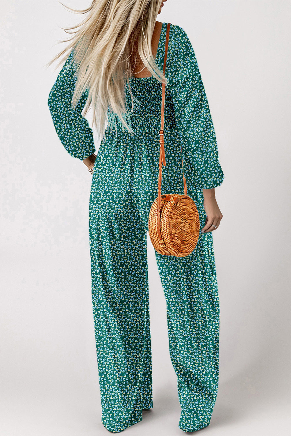 Green Floral Print Western Wide Leg Jumpsuit