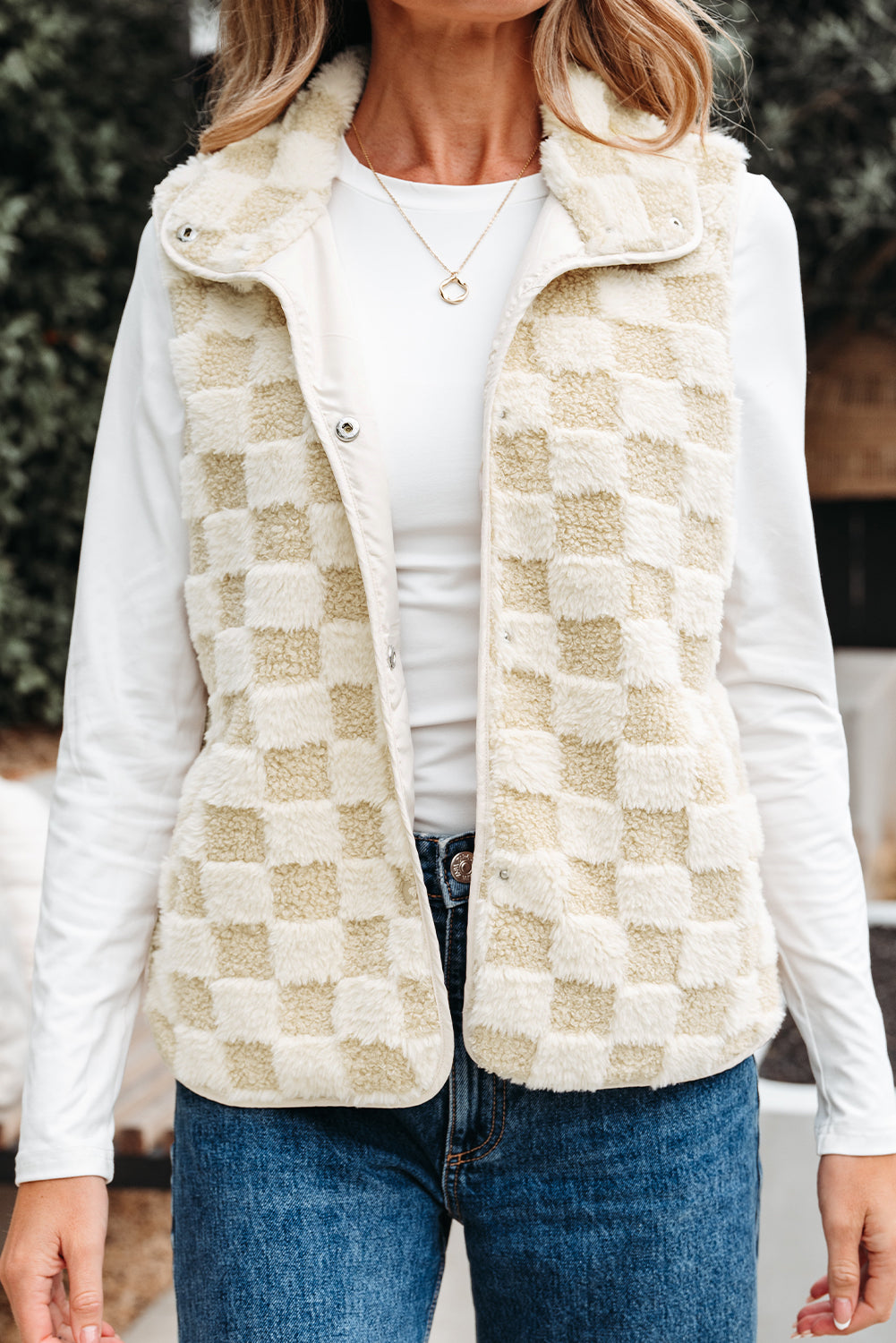 Khaki Sherpa Vest Jacket With Pocket