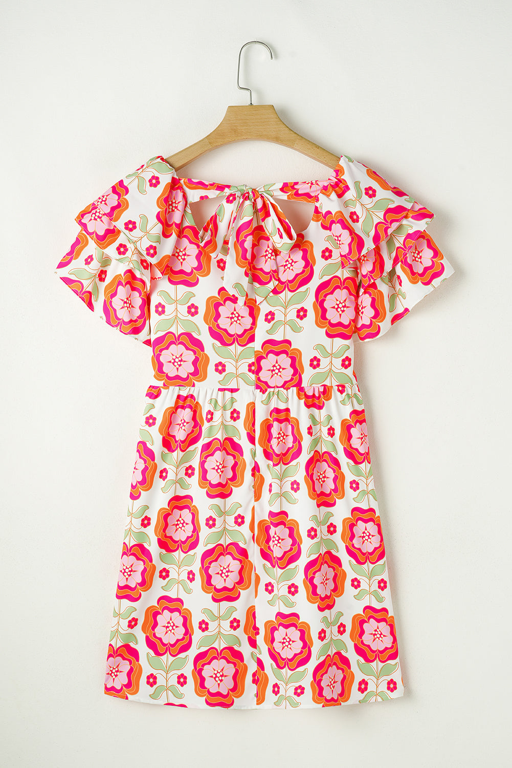 Rose Floral Print Ruffled Sleeve Dress