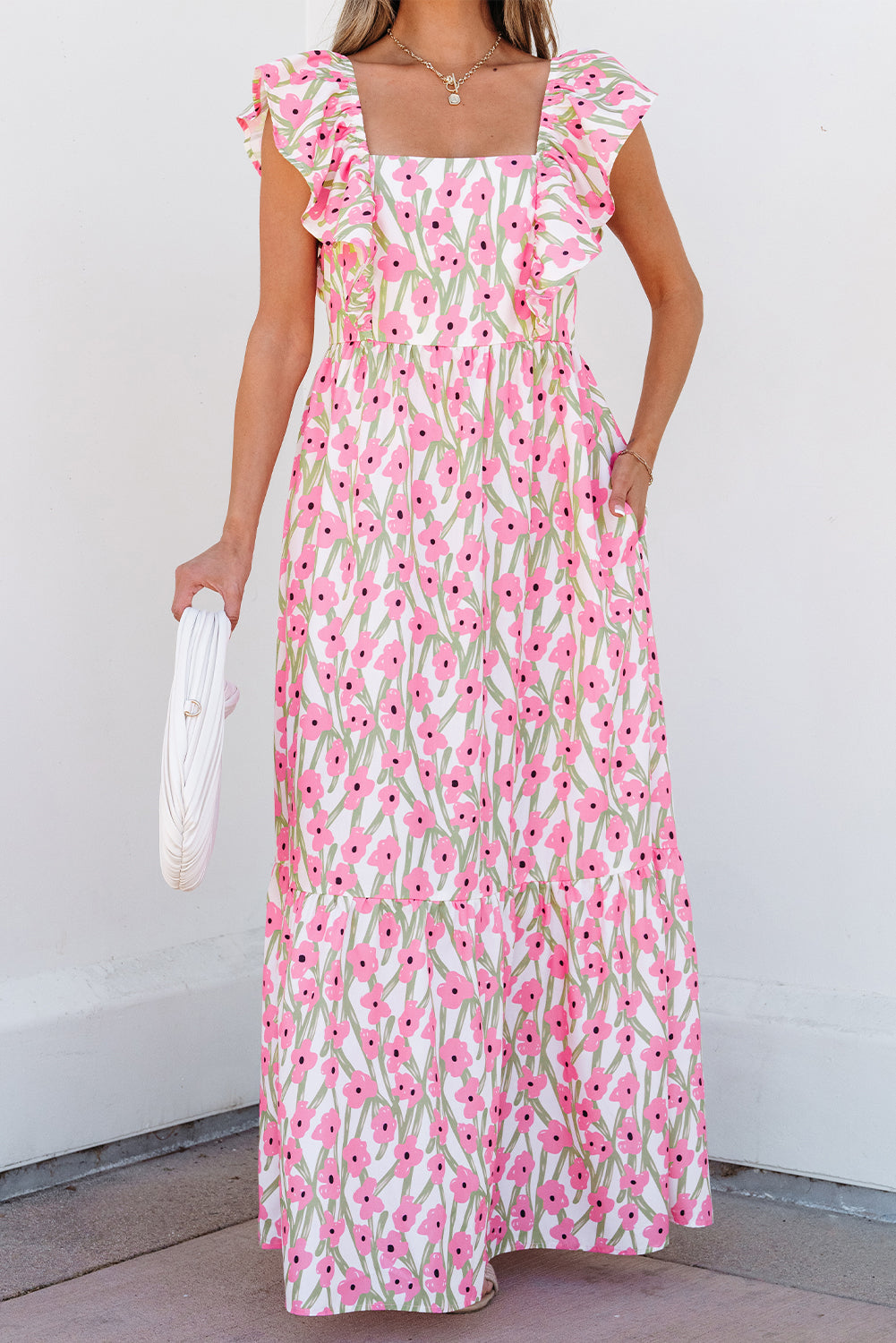 Pink Floral Print Maxi Dress