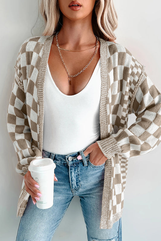 Brown Checkered Cardigan