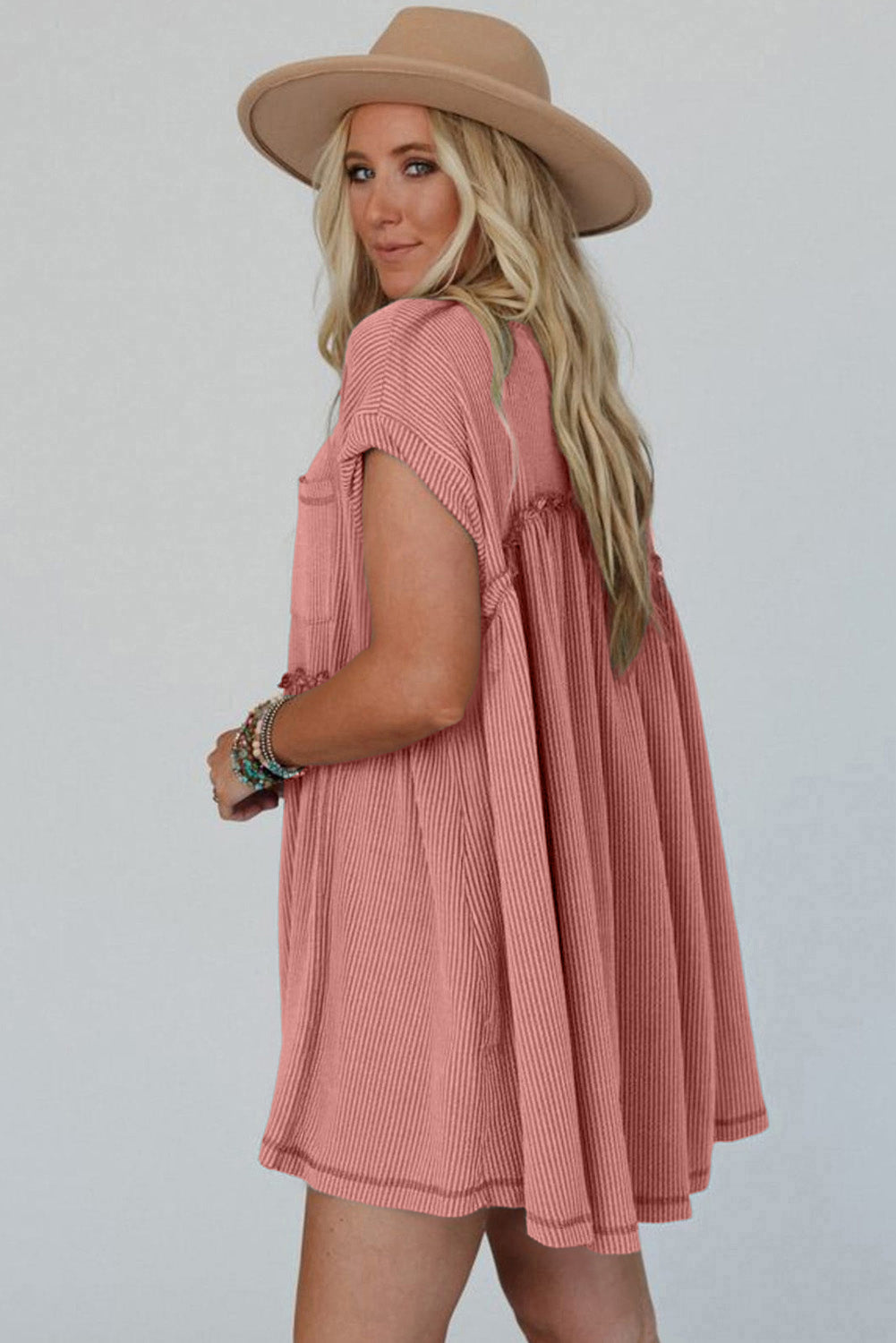 Dusty Pink Mini Dress with Pockets