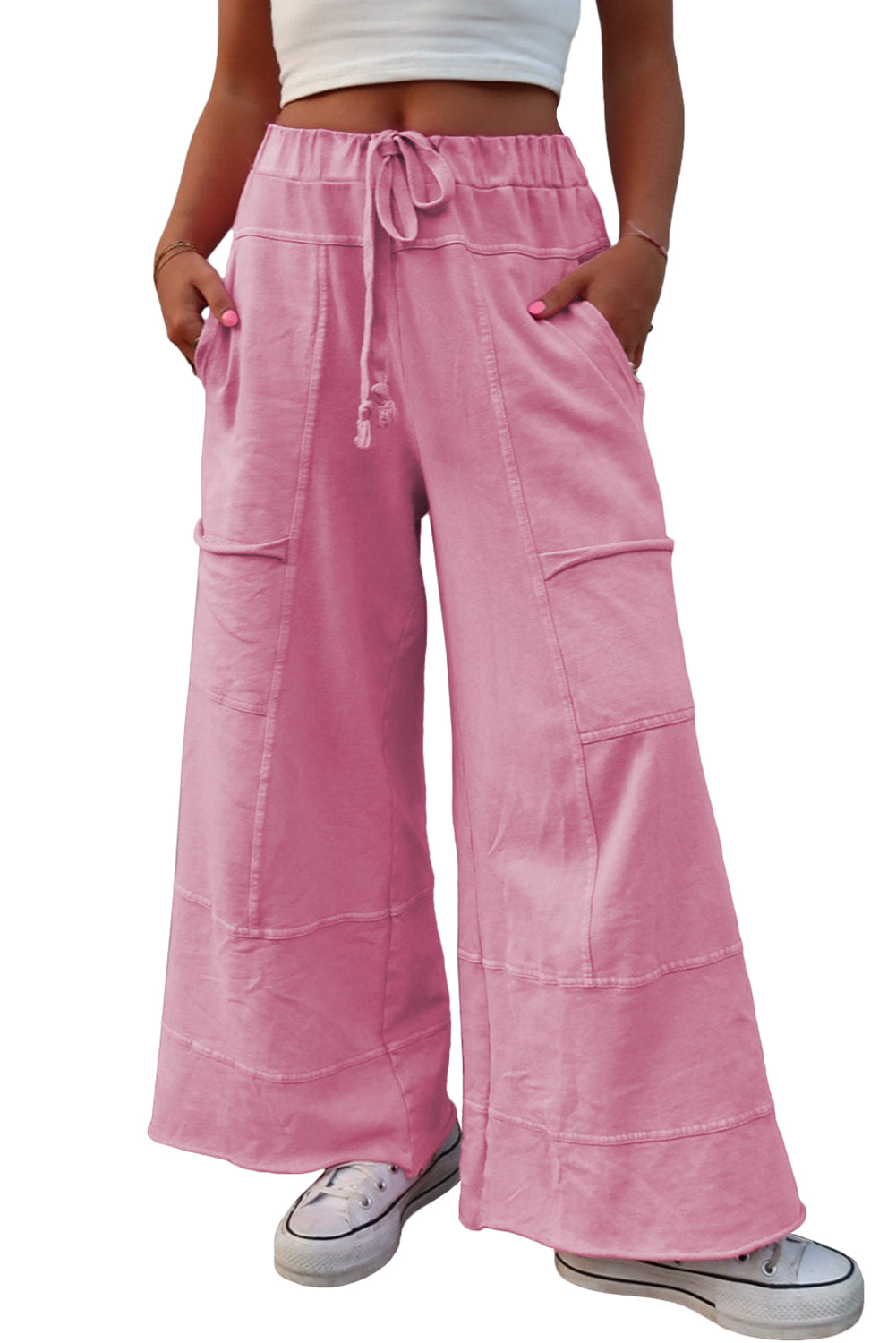 Pink Mineral Wash Wide Leg Cargo Pants