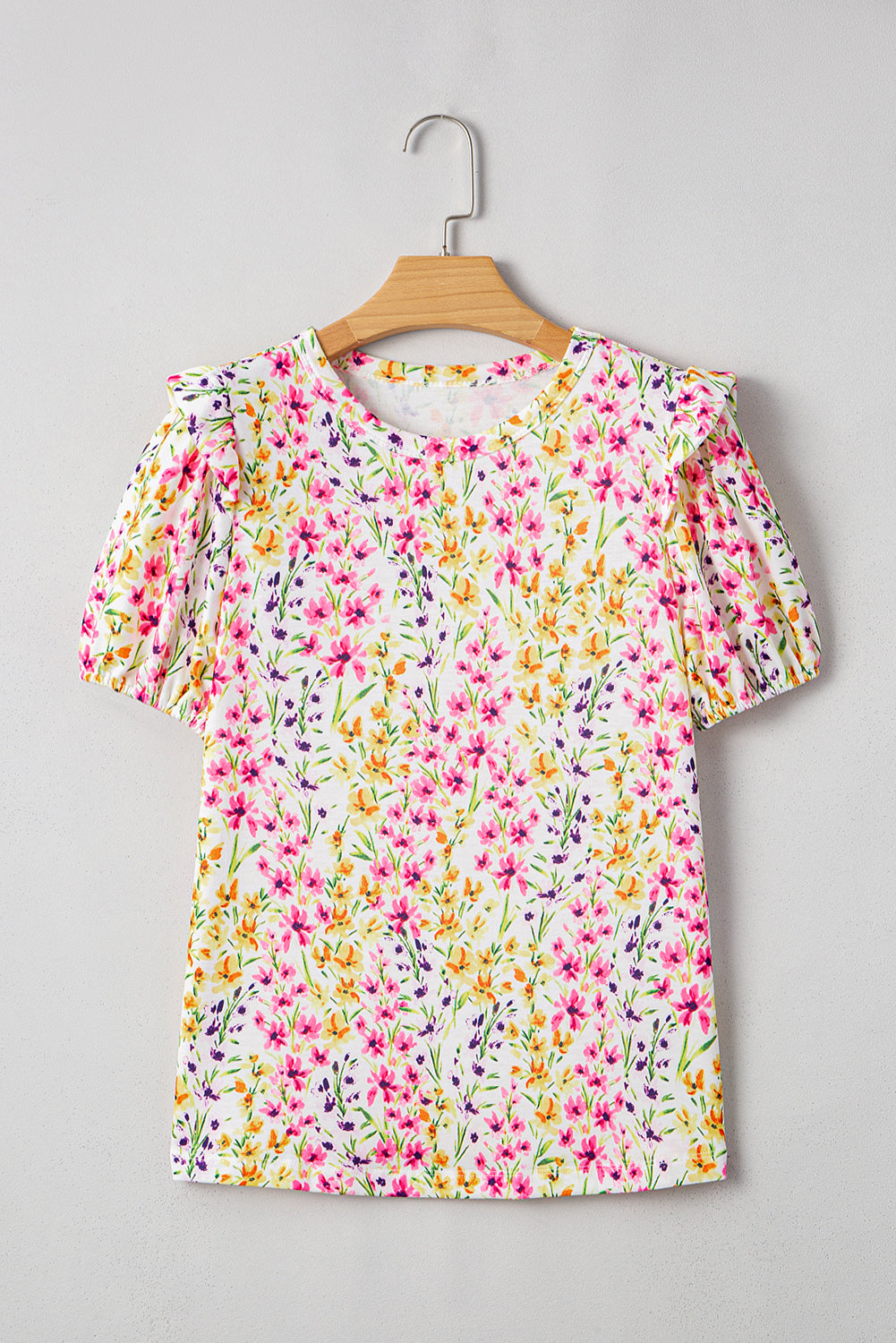 Pink Floral Puff Blouse