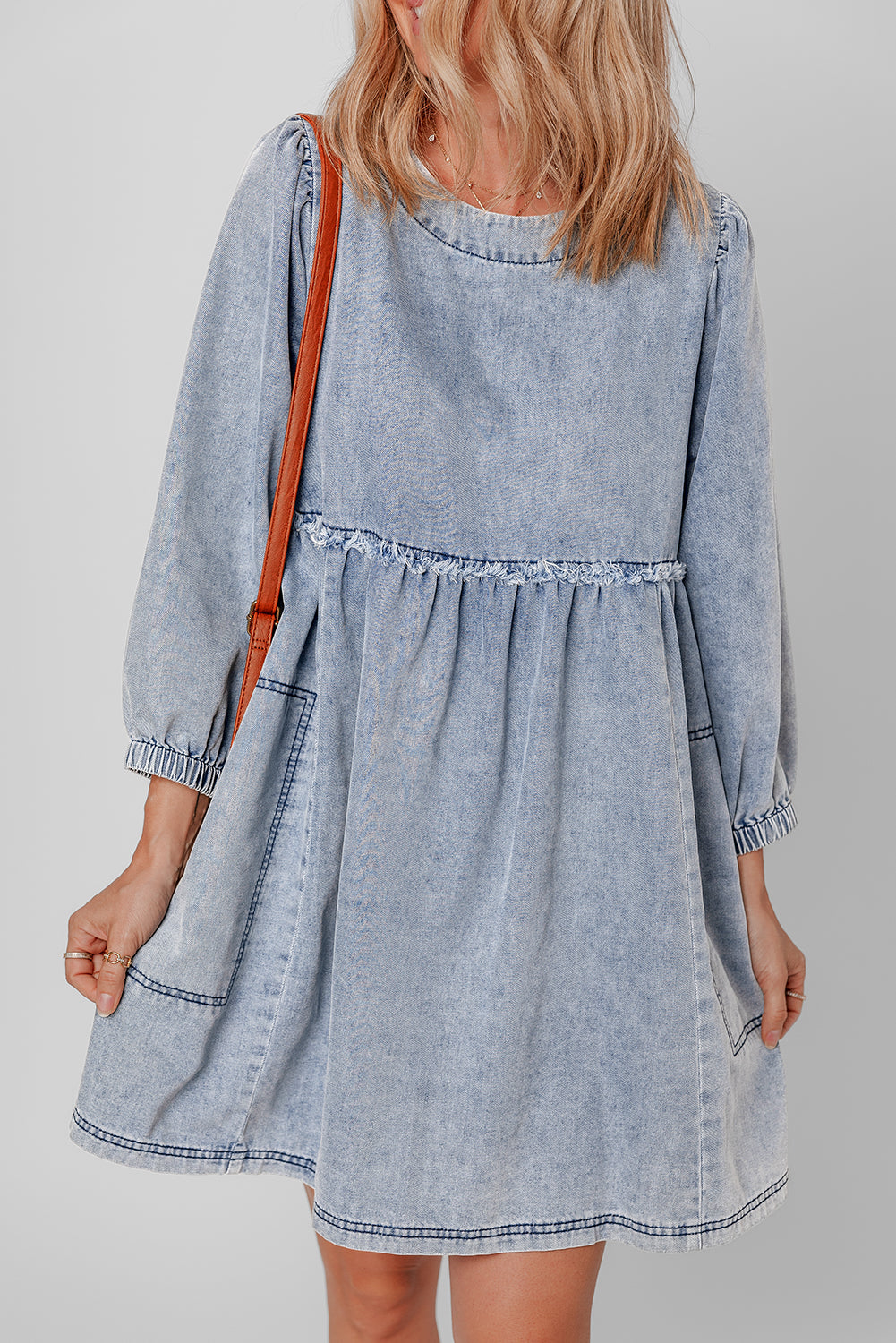 Blue Light Wash Loose Fit Denim Mini Dress