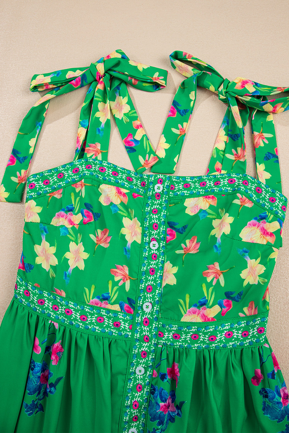 Green Floral Print Midi Dress