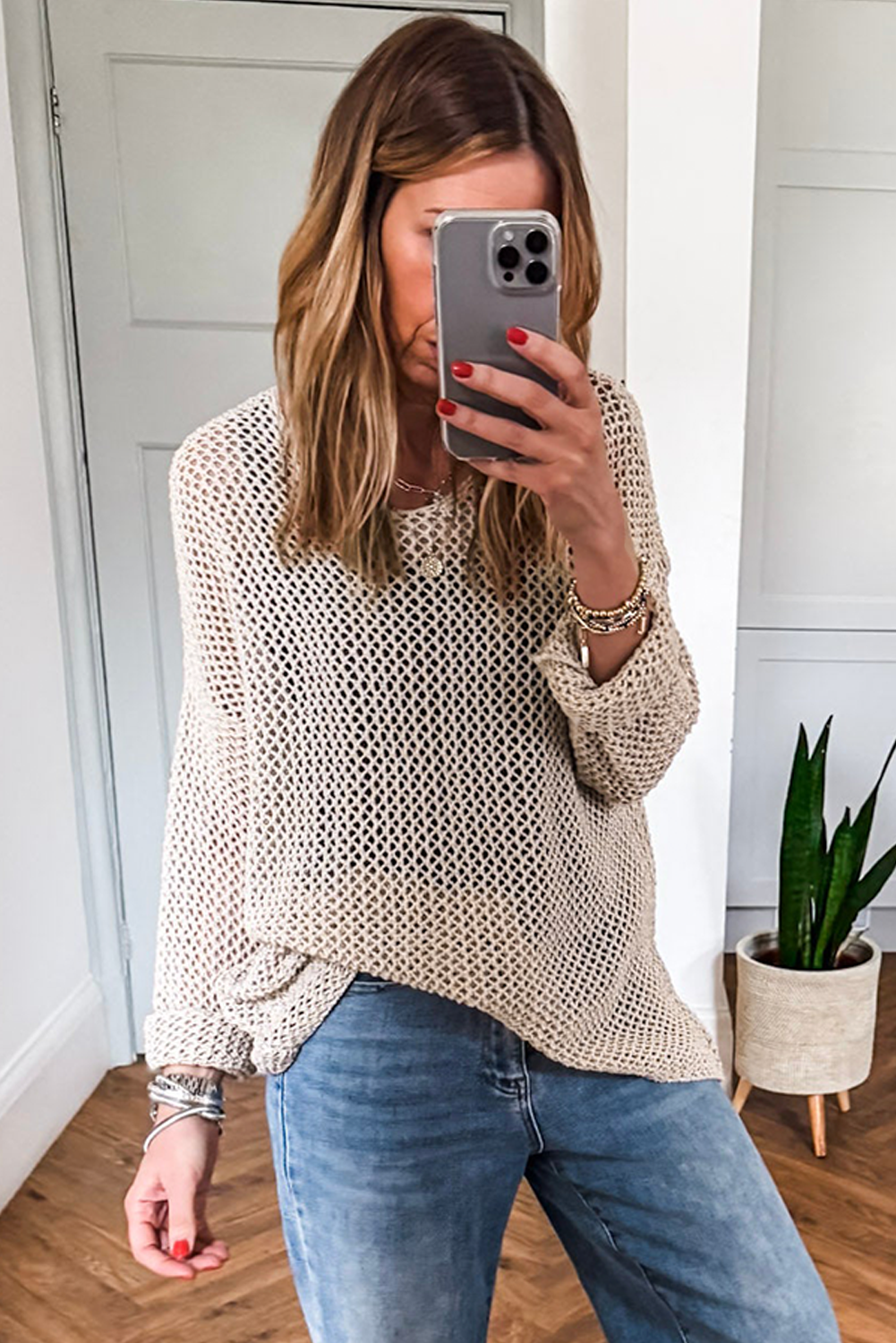 Smoke Gray Crochet Sweater