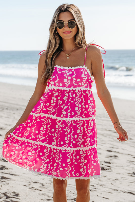 Pink Floral Print Mini Dress