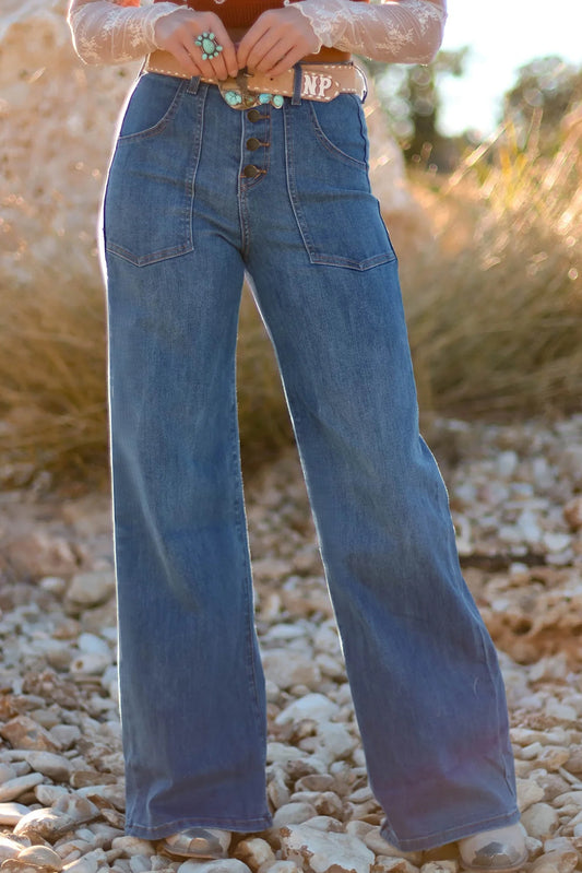 Blue High Waist Wide Leg Jeans