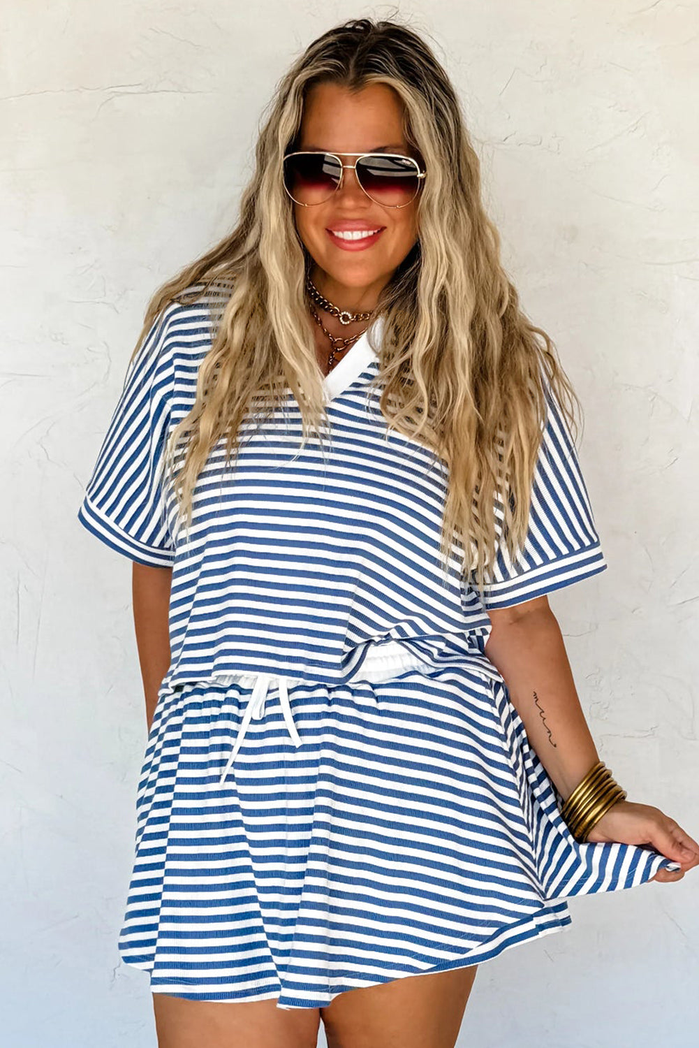 Blue Stripe Skort Set