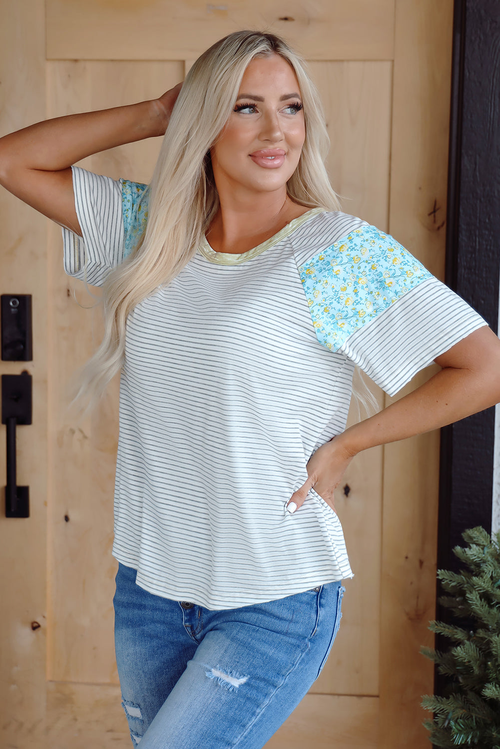 White Stripe Floral Tee