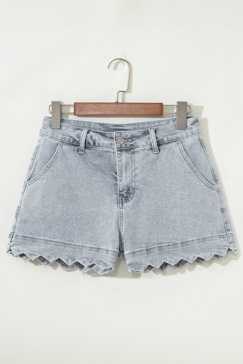 Dusk Blue Scalloped High Waist Denim Shorts