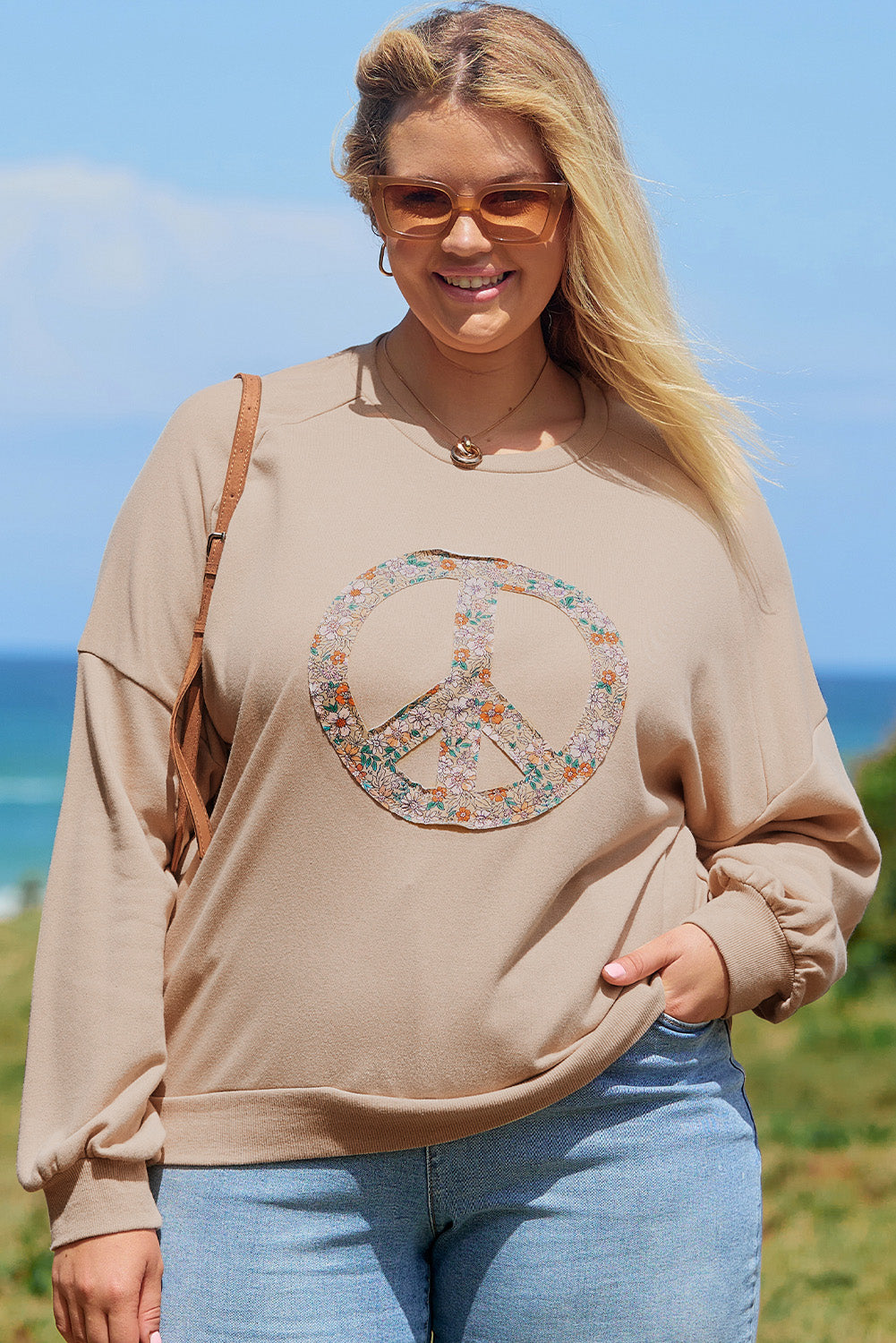 Khaki Floral Peace Sign Sweatshirt