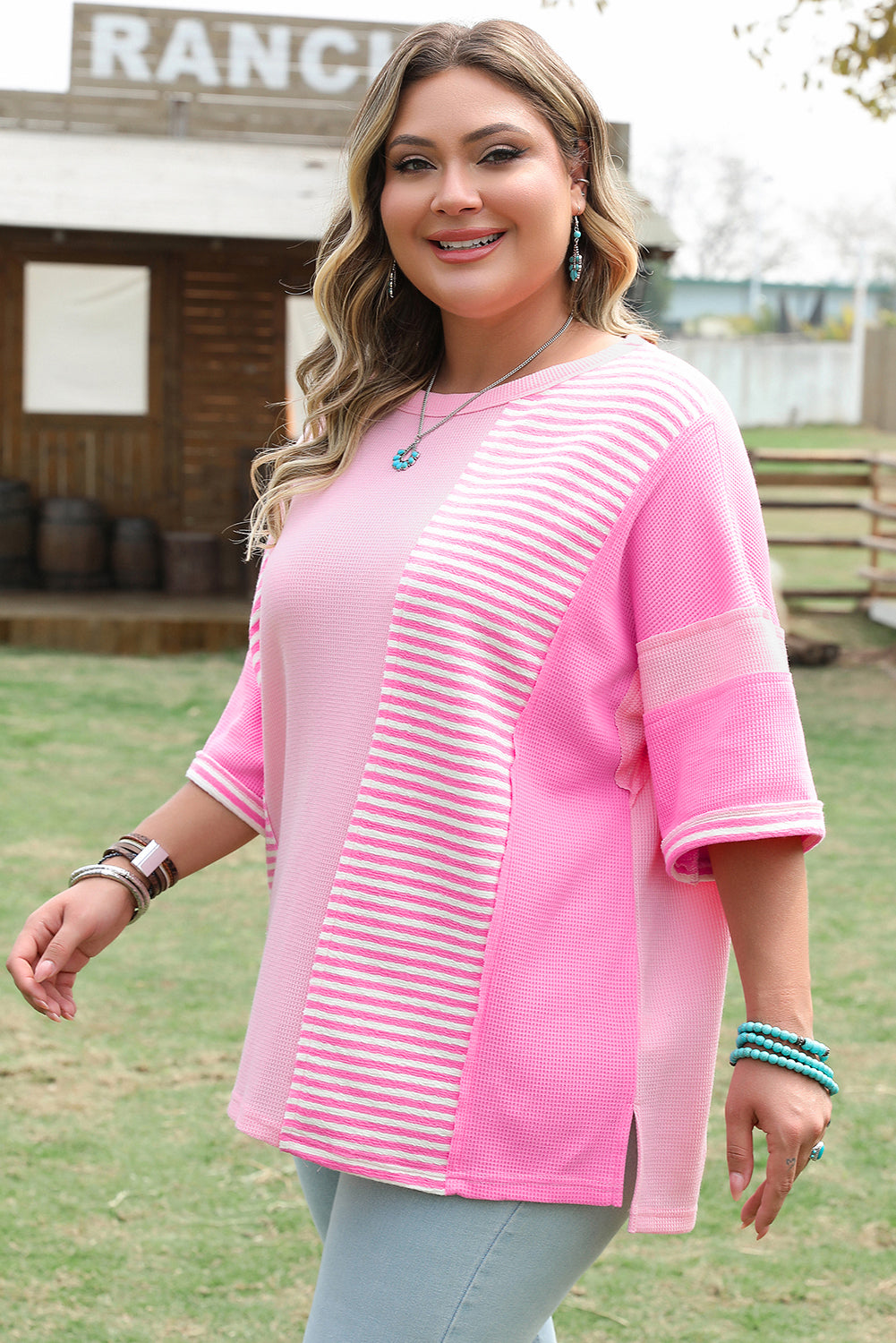 Pink Stripe Colorblock Top