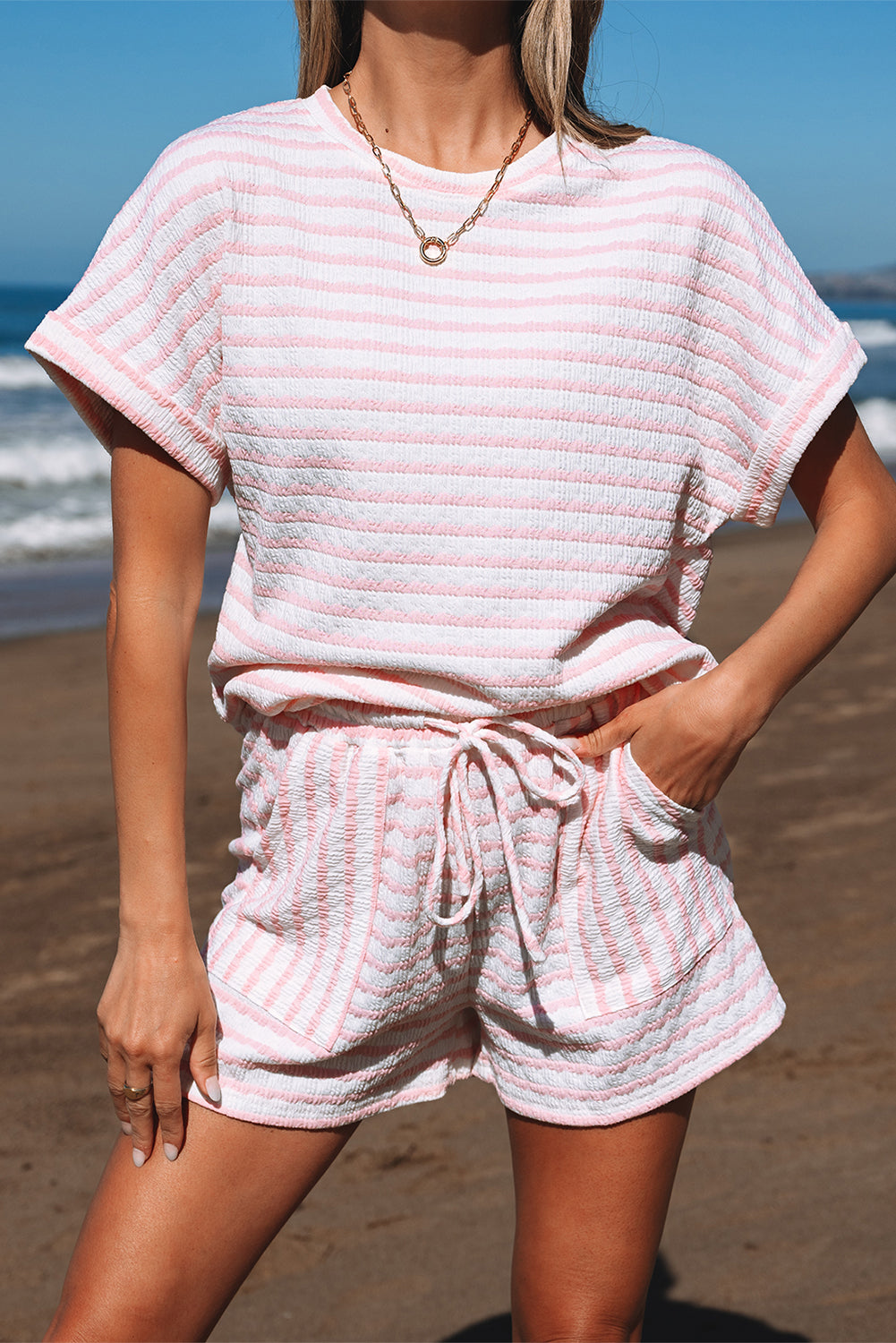 Pink Stripe Top and Shorts Set