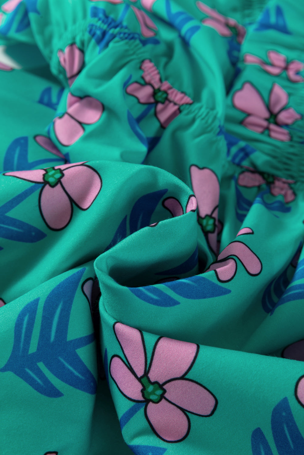Green Floral Print High Waist Mini Dress