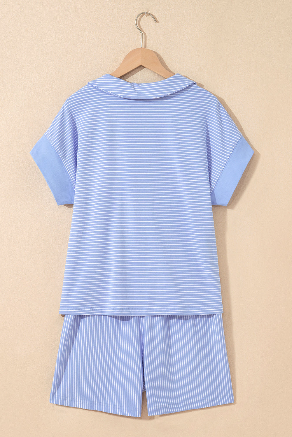 Sky Blue Stripe Shirt and Drawstring Shorts Set