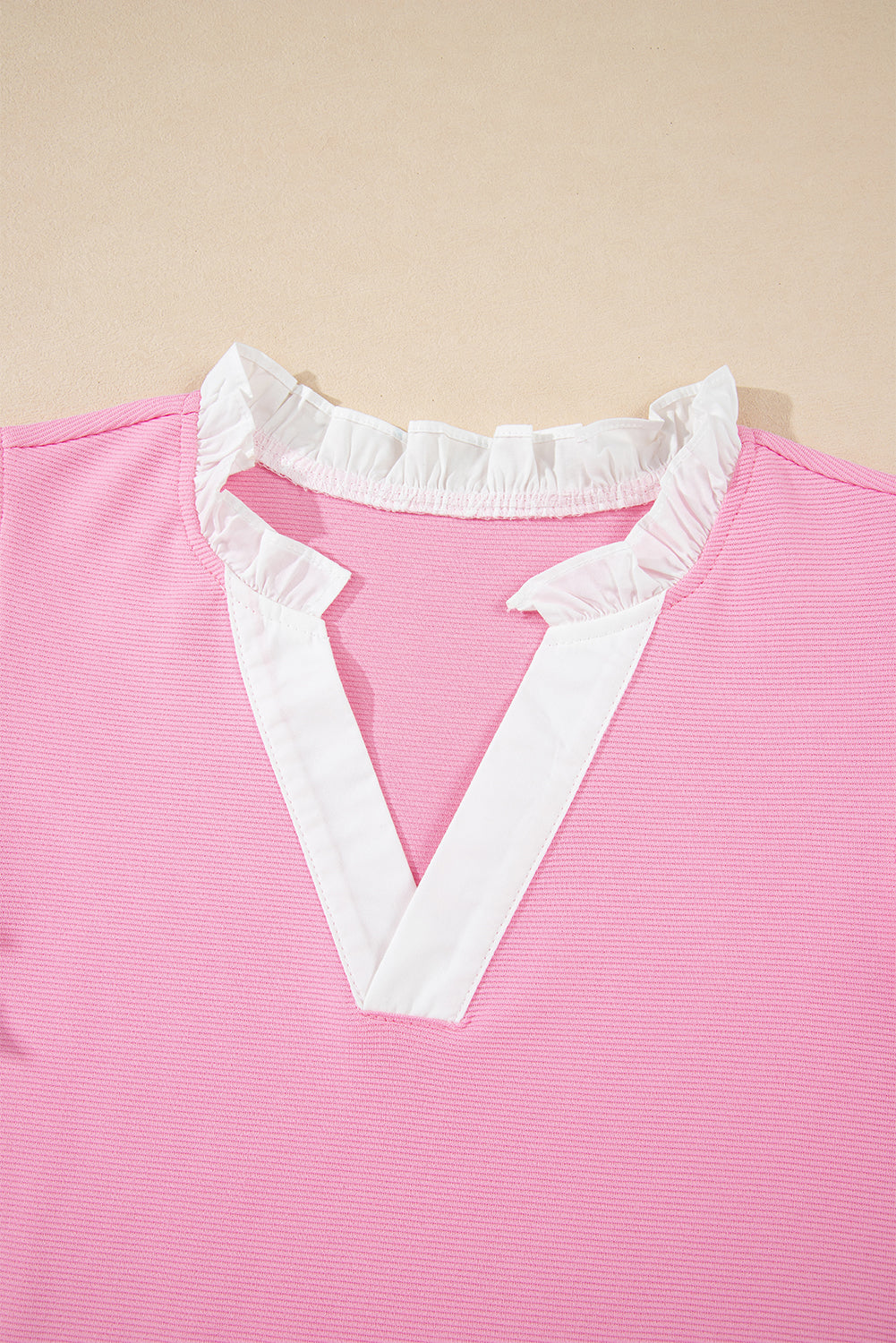 Pink V Neck Ruffled Knit Top