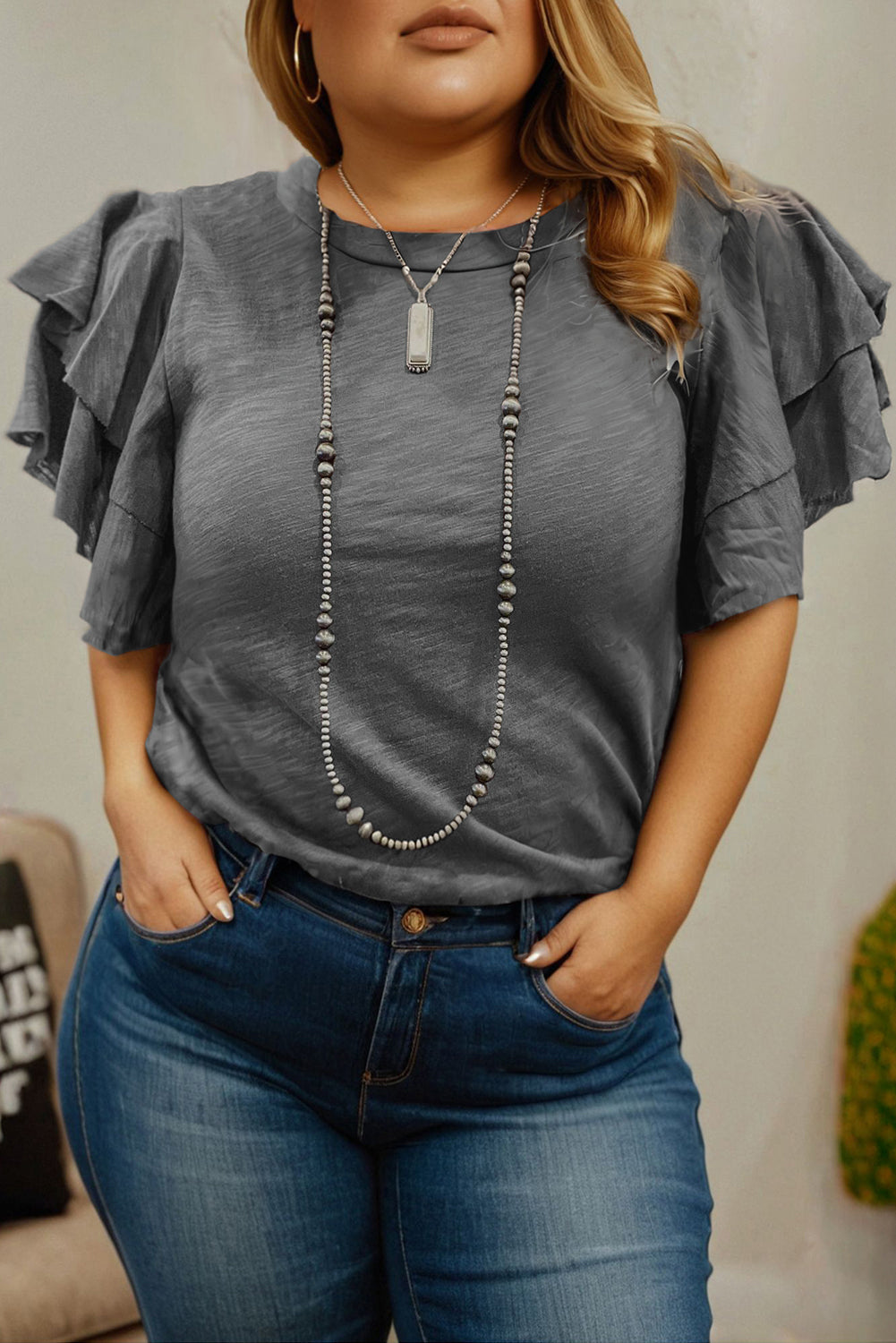 Dark Grey Ruffled Top