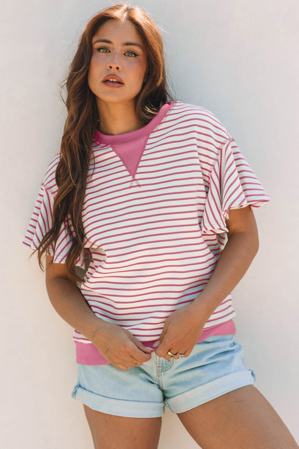 Sachet Pink Striped Ruffle Top