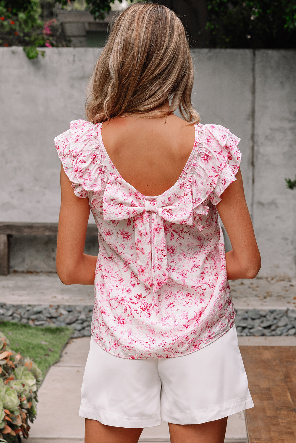 Pink Floral Ruffled Blouse