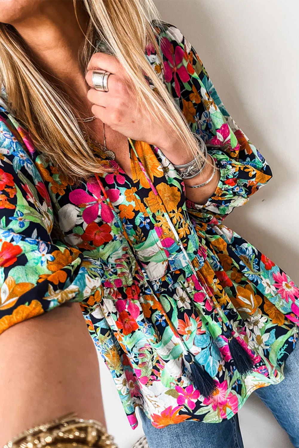 Multicolour Floral Print Ruffled Blouse