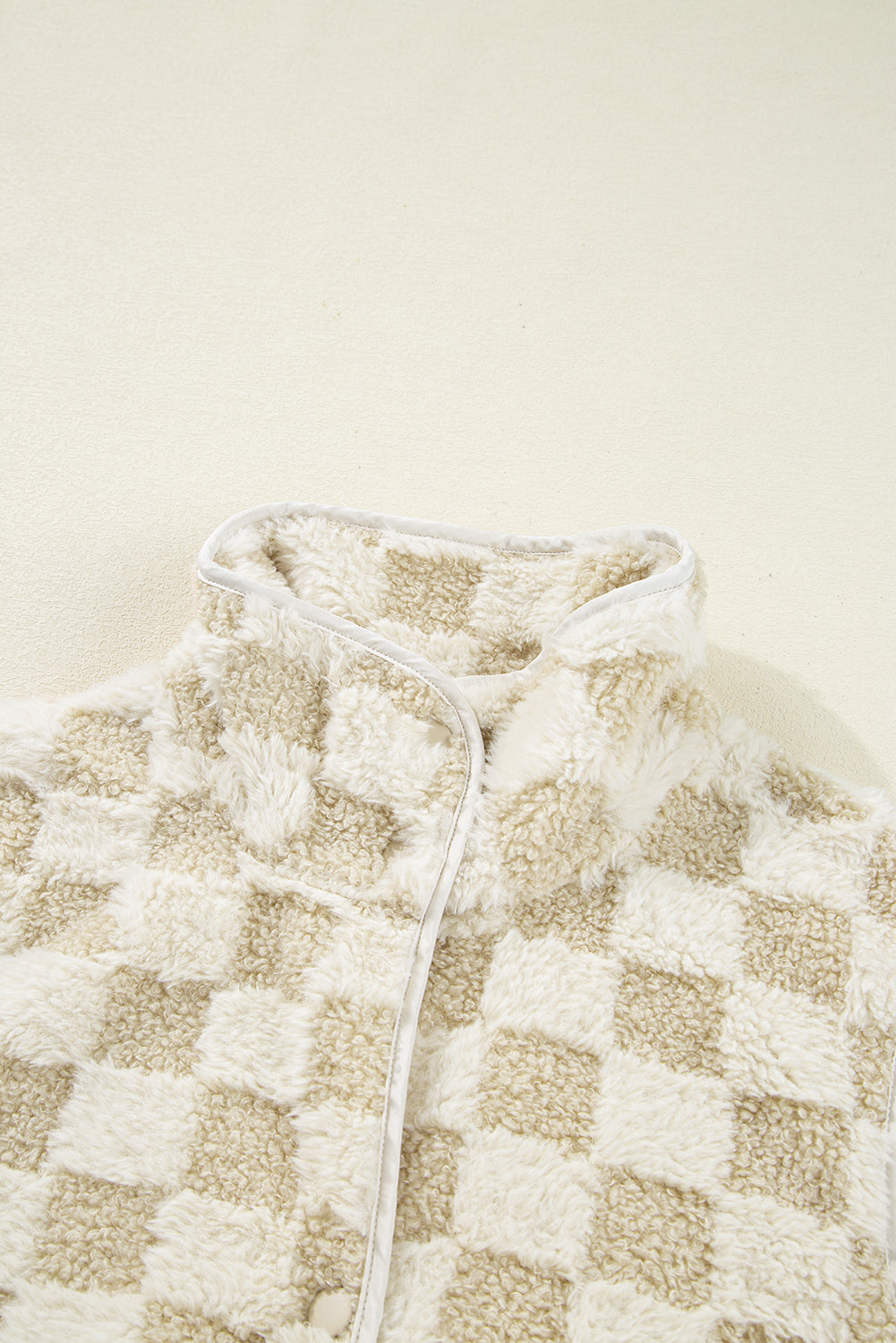 Khaki Sherpa Vest Jacket With Pocket