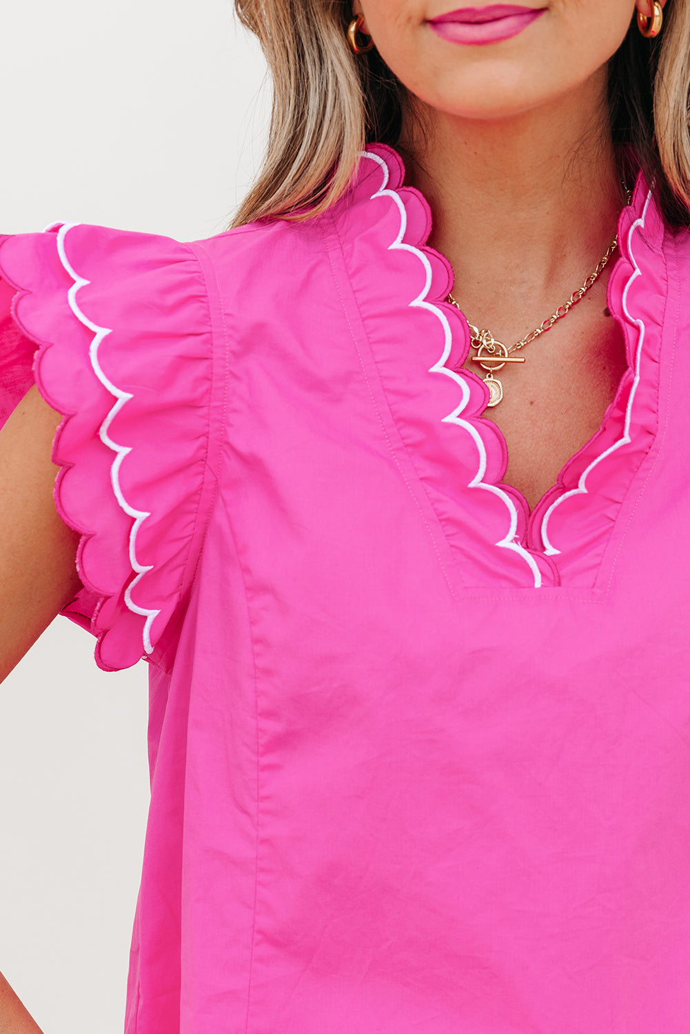 Bright Pink V Neck Blouse