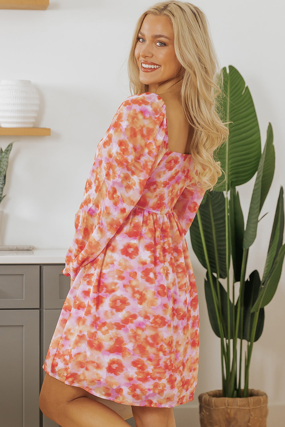 Rose Floral Print Mini Dress
