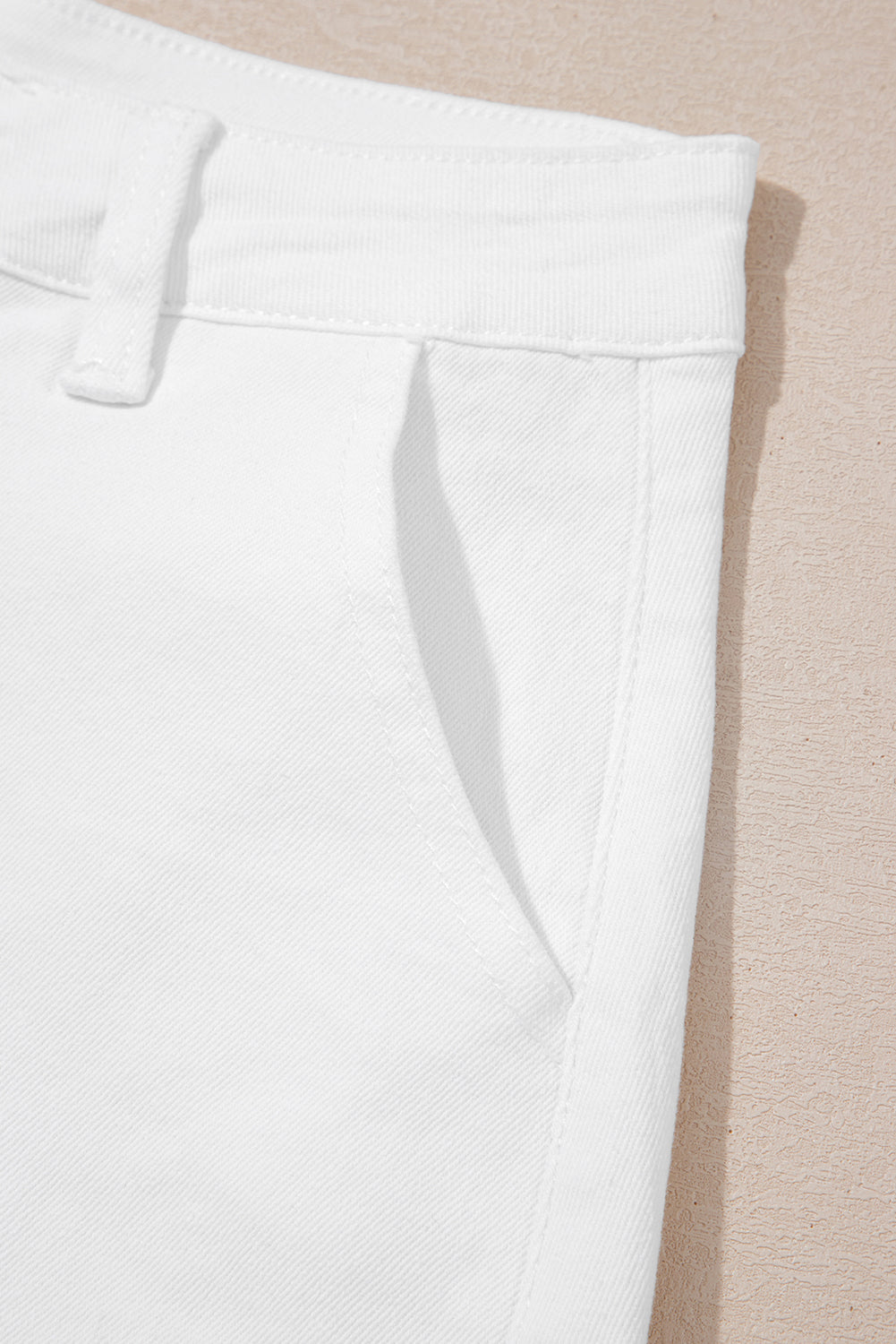 White Scalloped High Waist Denim Shorts