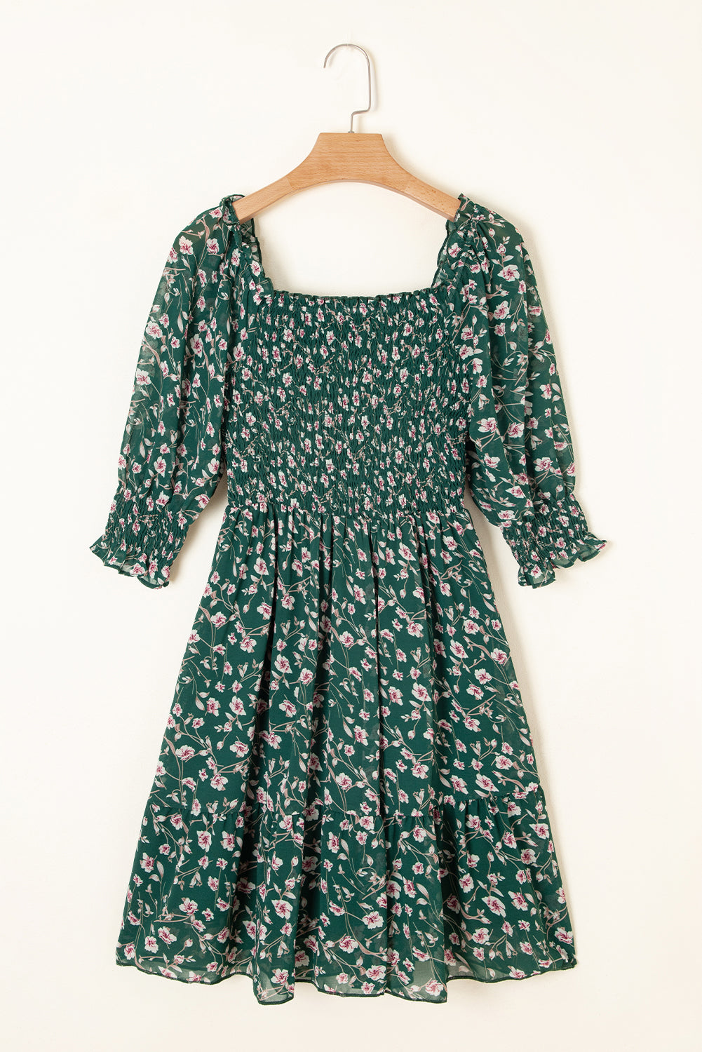 Green Smocked Floral Dress