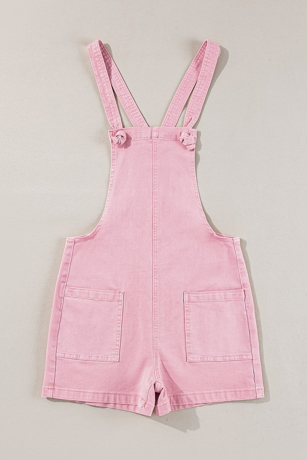 Pink Solid Denim Romper with Pockets